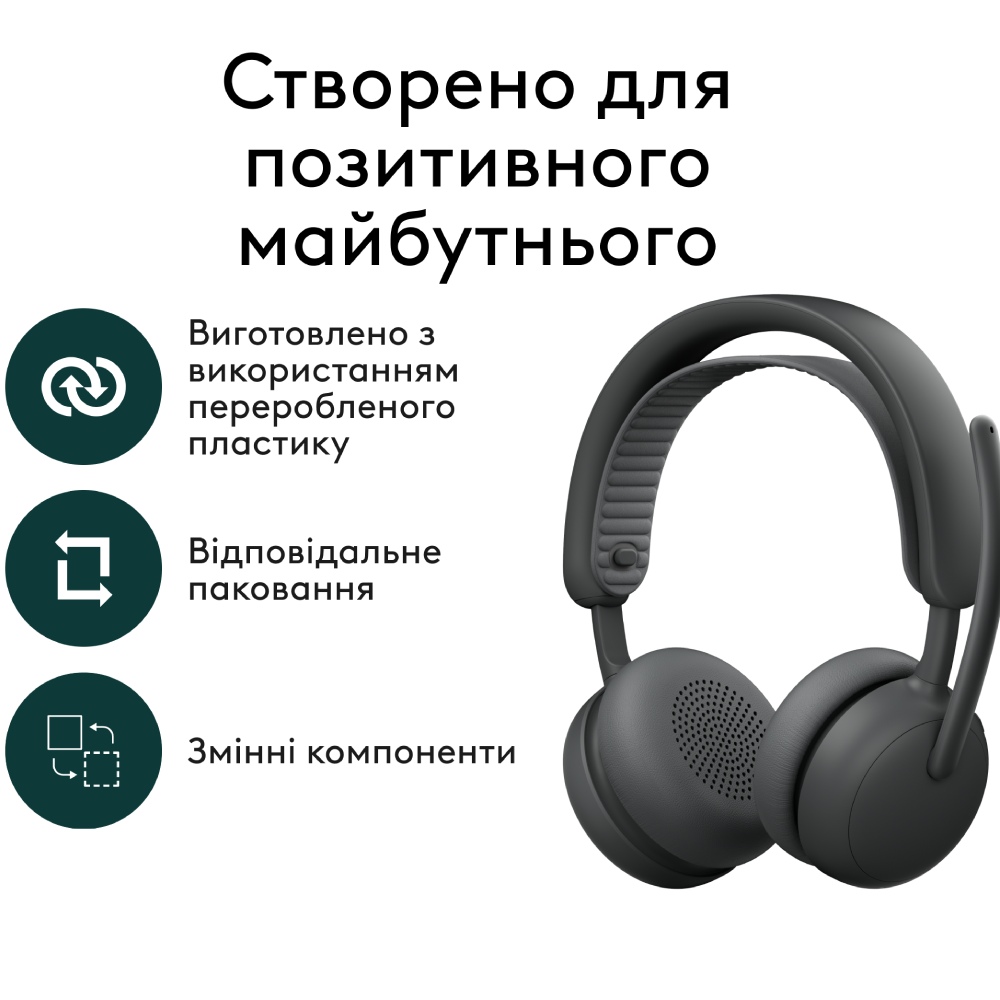 Зовнішній вигляд Гарнітура LOGITECH ZONE Wireless 2 ES Headset BT Graphite (981-001503)