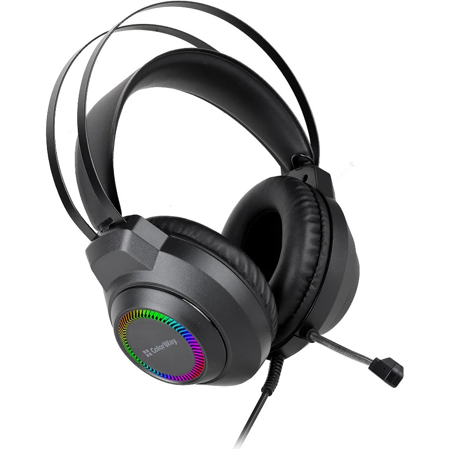 Гарнитура COLORWAY BlazeCore RGB Black (CW-HPG03BK) Дополнительно мягкие амбушюры из экокожи; саморегулируемое оголовье; корпус из ABS-пластика с металлическими дугами; всенаправленный микрофон