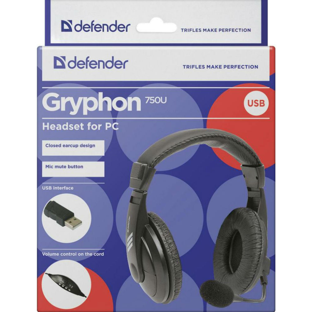 Зовнішній вигляд Гарнітура DEFENDER Gryphon 750U USB, black (63752)