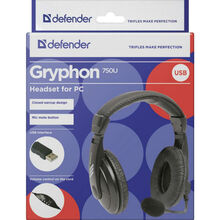 Гарнітура DEFENDER Gryphon 750U USB, black (63752)