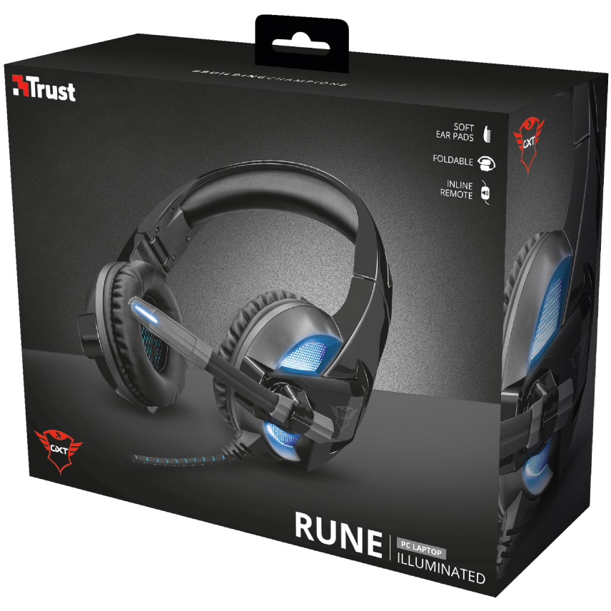 Замовити Гарнітура TRUST GXT 410 Rune Illuminated PC Headset (22896)