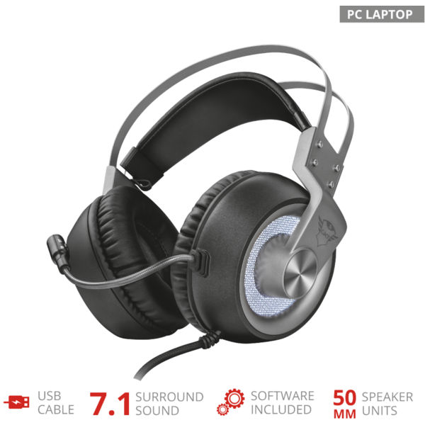 Гарнітура TRUST GXT 430 Ironn gaming headset (23209) Конструкція повнорозмірні (повний обхват вуха)