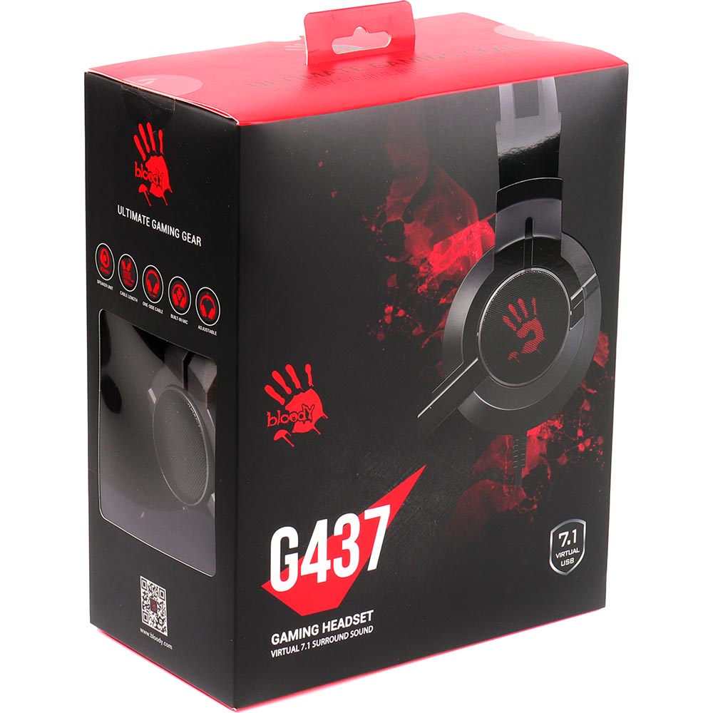 Гарнітура A4TECH G437 Bloody Black Кріплення дуга (над головою)