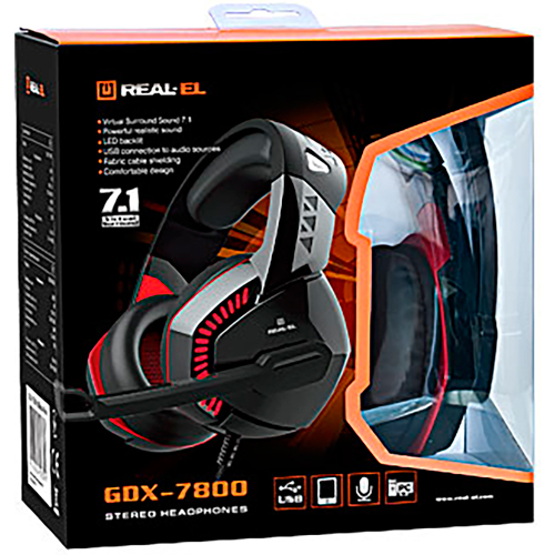 Гарнітура REAL EL GDX-7800 Black/Red (EL124100027) Кріплення дуга (над головою)