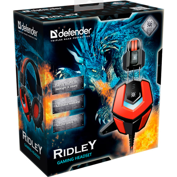 Гарнітура DEFENDER (64542) Ridley Black + Red (64542) Особливості підсвітка