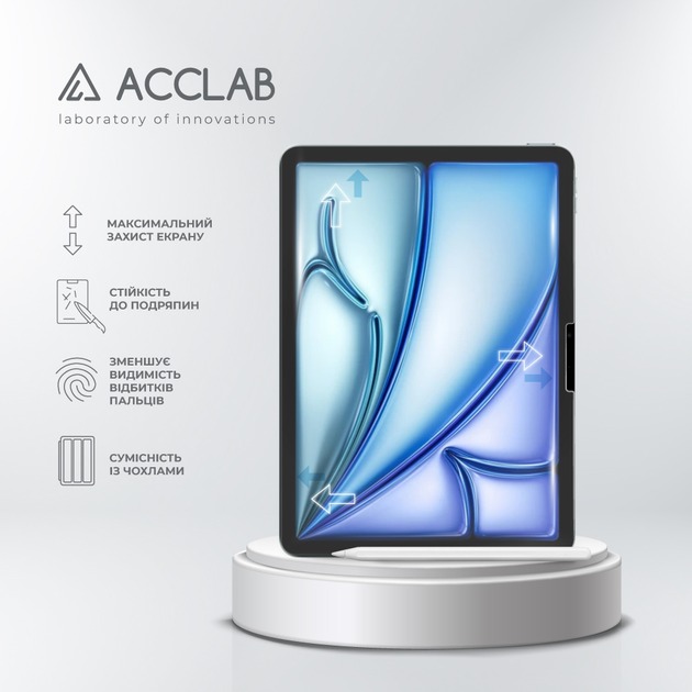 Захисне скло ACCLAB Full Glue для Apple iPad Air 11 (2024) (1283126593703) Матеріал скло