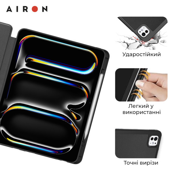 Зовнішній вигляд Чохол AIRON Premium SOFT для iPad Pro 11 2024 із плівкою та серветкою Black (4822352781128)