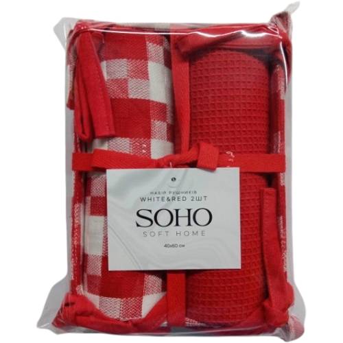 Набор полотенец SOHO 40х60 см 2шт White&Red (BS 88005B) Размер 40 х 60