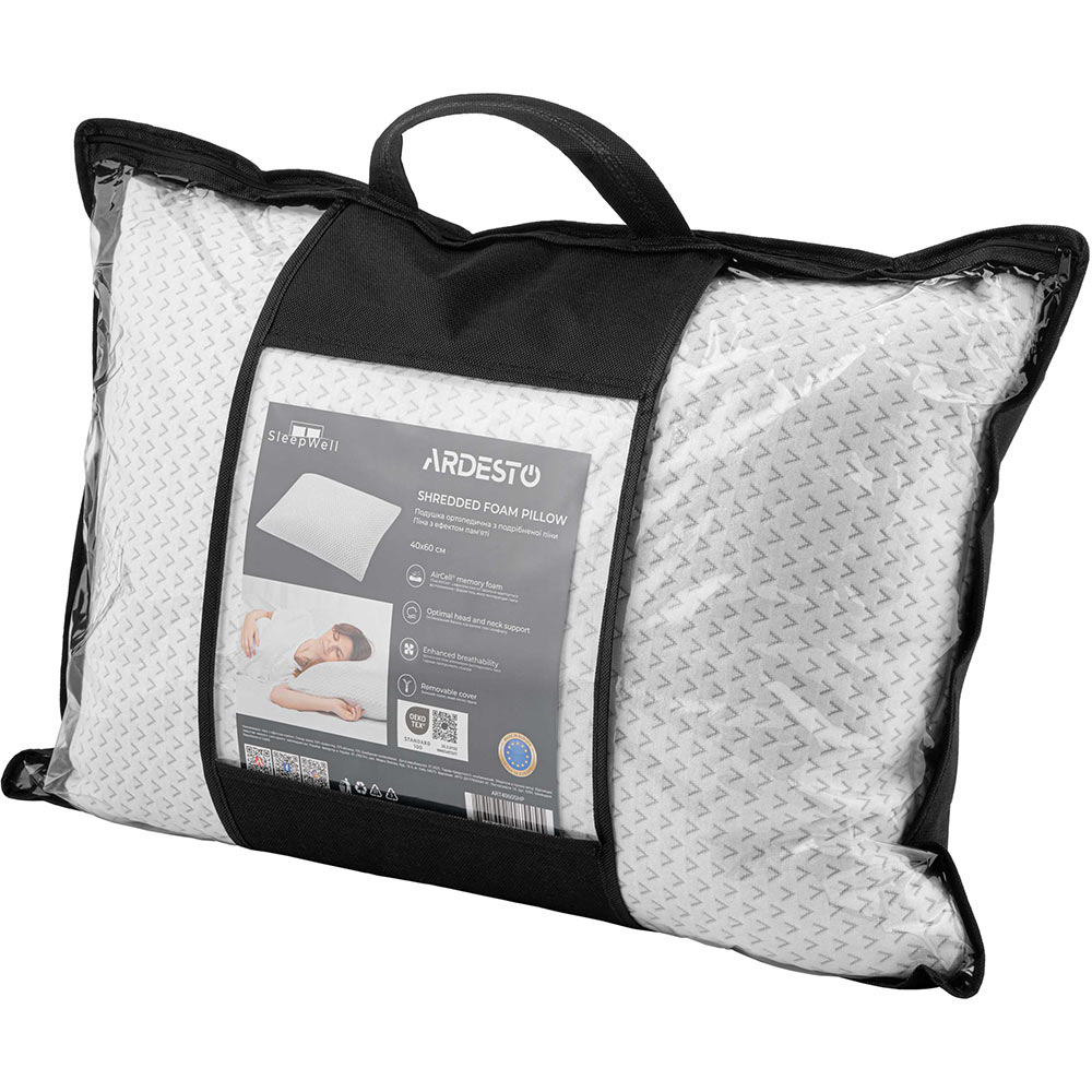 Подушка ARDESTO Sleepwell 40 х 60 см White (ART4060SHP) Наповнювач піна меморі