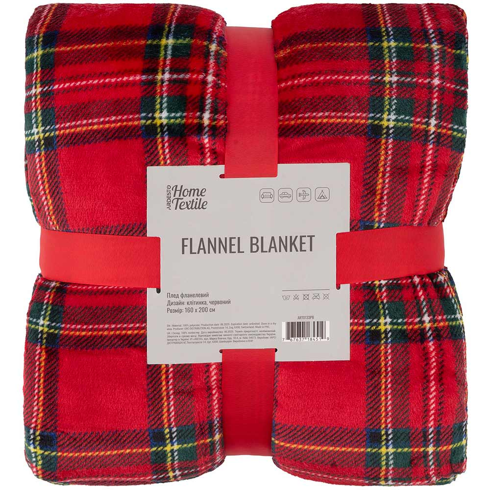 Плед ARDESTO Christmas Flannel 160х200см червона клітка Red (ART0133PB)