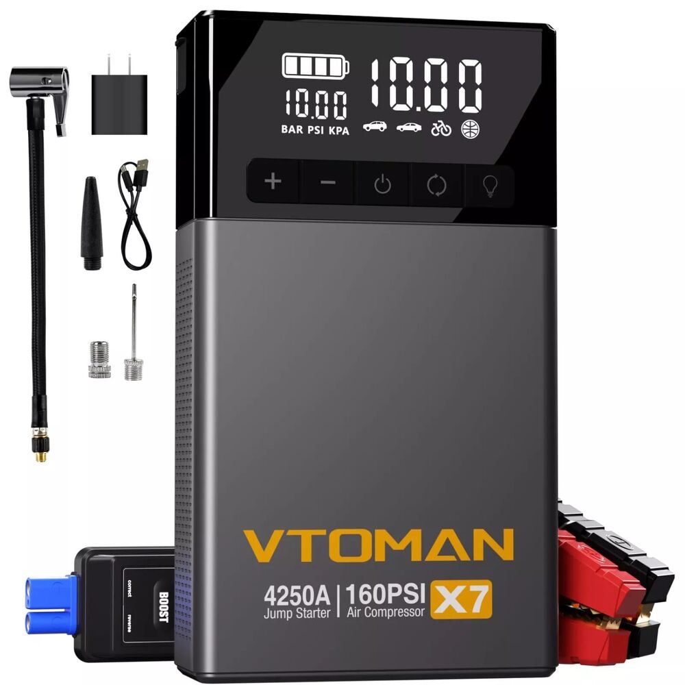 Пуско-зарядний пристрій VTOMAN Jump Starter X7 4250A з компрессором 150PSI 88.8Wh (X7_VTOMAN) Піковий вихідний струм 4250