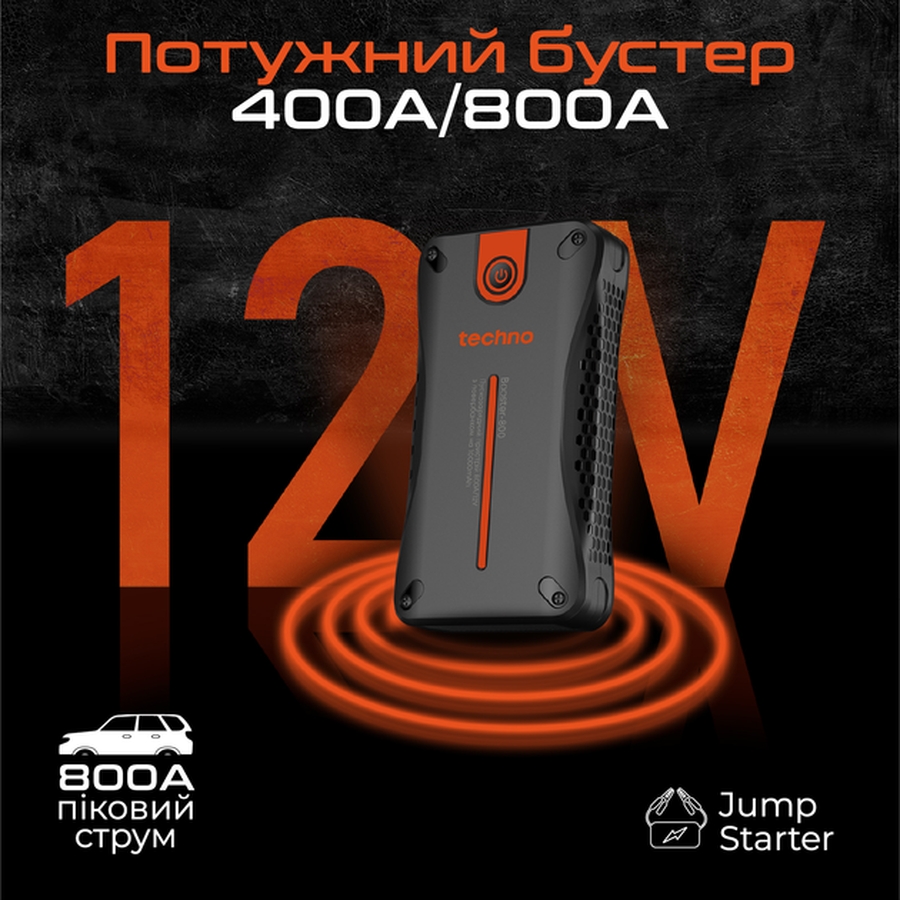 Пуско-зарядний пристрій TECHNO 10000mAh (booster-800) Вихідна напруга 5