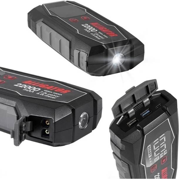 Пусковое устройство ALLIGATOR 1000A/2000A 22000mAh (JS845) Дополнительно Type C Вход – 5V3A, 9V/2A 18W; USB1 Выход – 5V/3A, 9V/2A, 12V/1,5A; USB2 Выход – 5V/2,4A; LCD дисплей, фонарь LED;