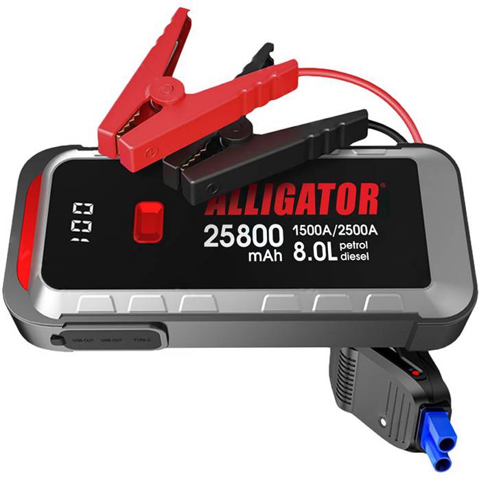 Пусковое устройство ALLIGATOR 1500A/2500A 25800mAh SMART-клеммы (JS847)