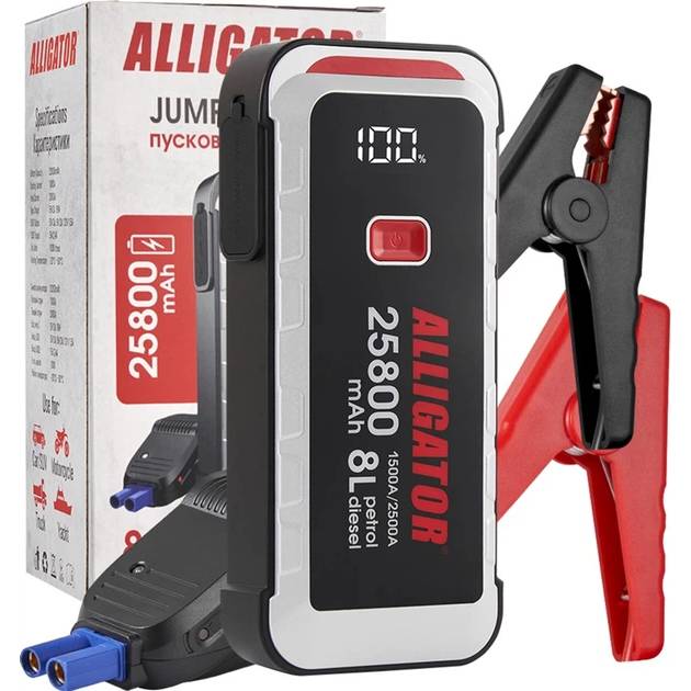 Пусковое устройство ALLIGATOR 1500A/2500A 25800mAh SMART-клеммы (JS847) Выходное напряжение 9