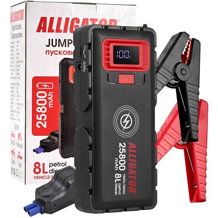 Внешний вид Пусковое устройство ALLIGATOR 1500A/2500A 25800mAh SMART-клеммы (JS848)