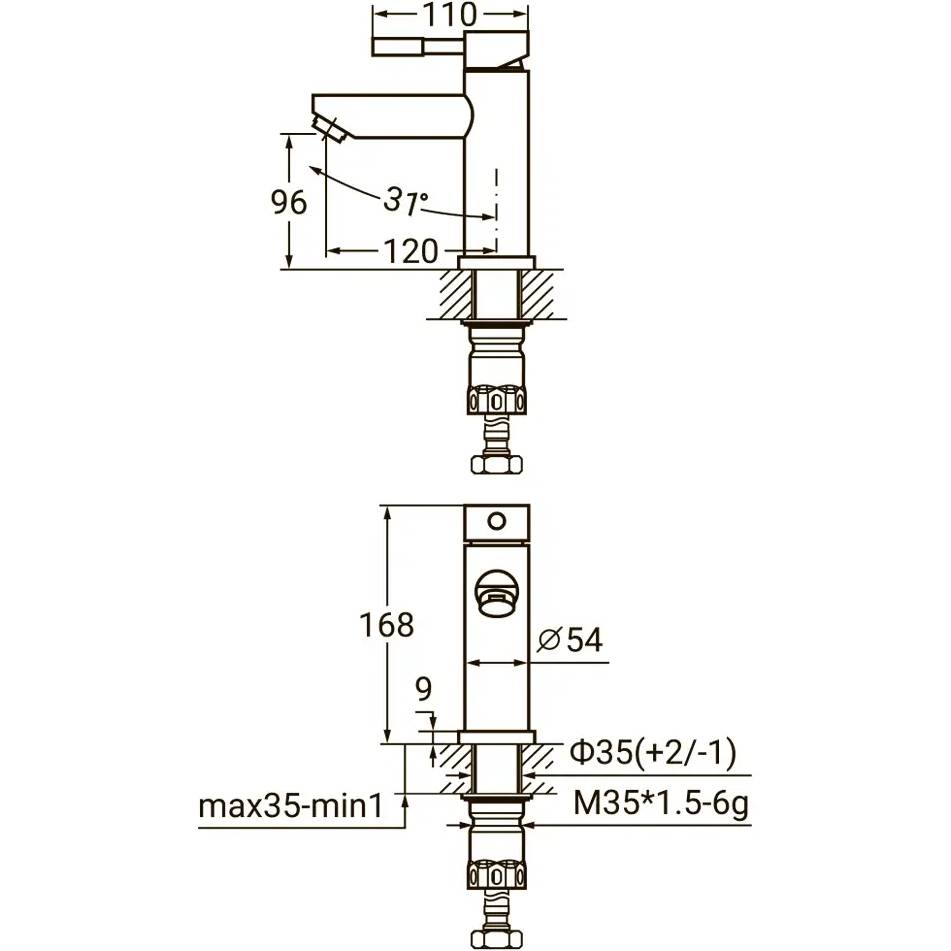 Смеситель AQUATICA s22 d35 на гайке SS (9722001) Способ монтажа врезной