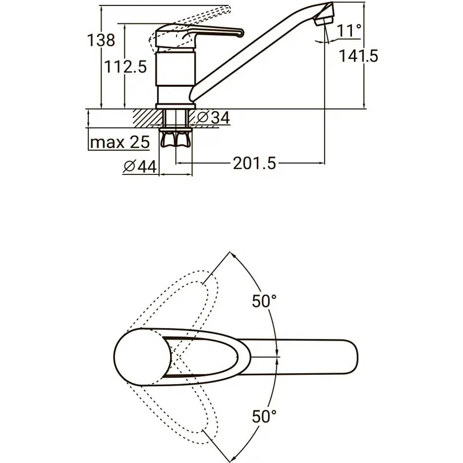 Смеситель AQUATICA s12 d40 250мм на гайке (9712110) Способ монтажа врезной