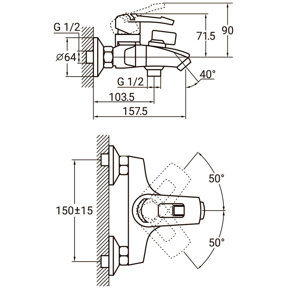 Змішувач AQUATICA KM-1C133C (9740200) Призначення для ванни