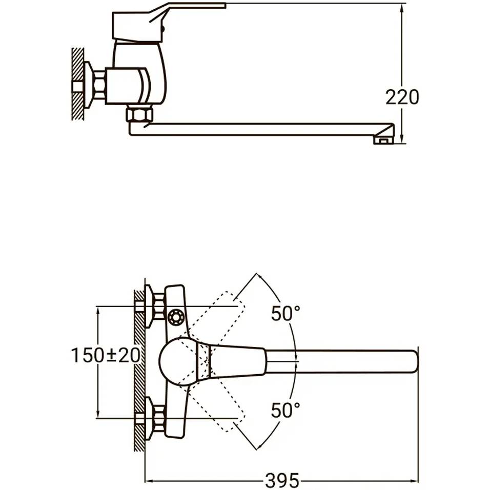 Змішувач AQUATICA s50 d40 350мм (9750220) Спосіб монтажу настінний