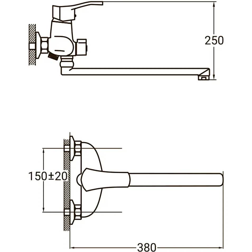 Смеситель AQUATICA s51 d40 350мм (9751220) Способ монтажа настенный