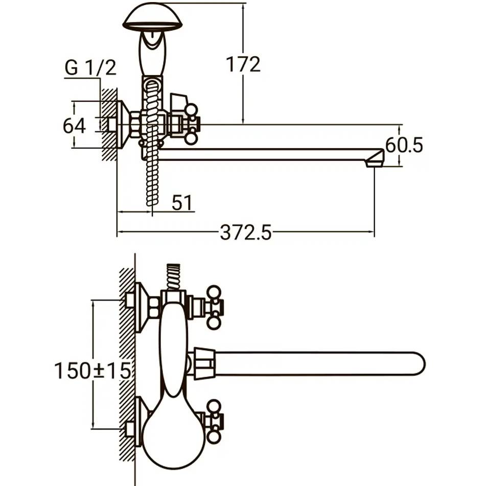 Змішувач AQUATICA s77 1/2" 350мм (9777200) Призначення для ванни