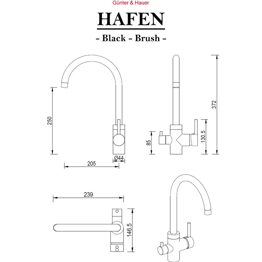 Змішувач GUNTER & HAUER HAFEN Black Довжина виливу 20.5