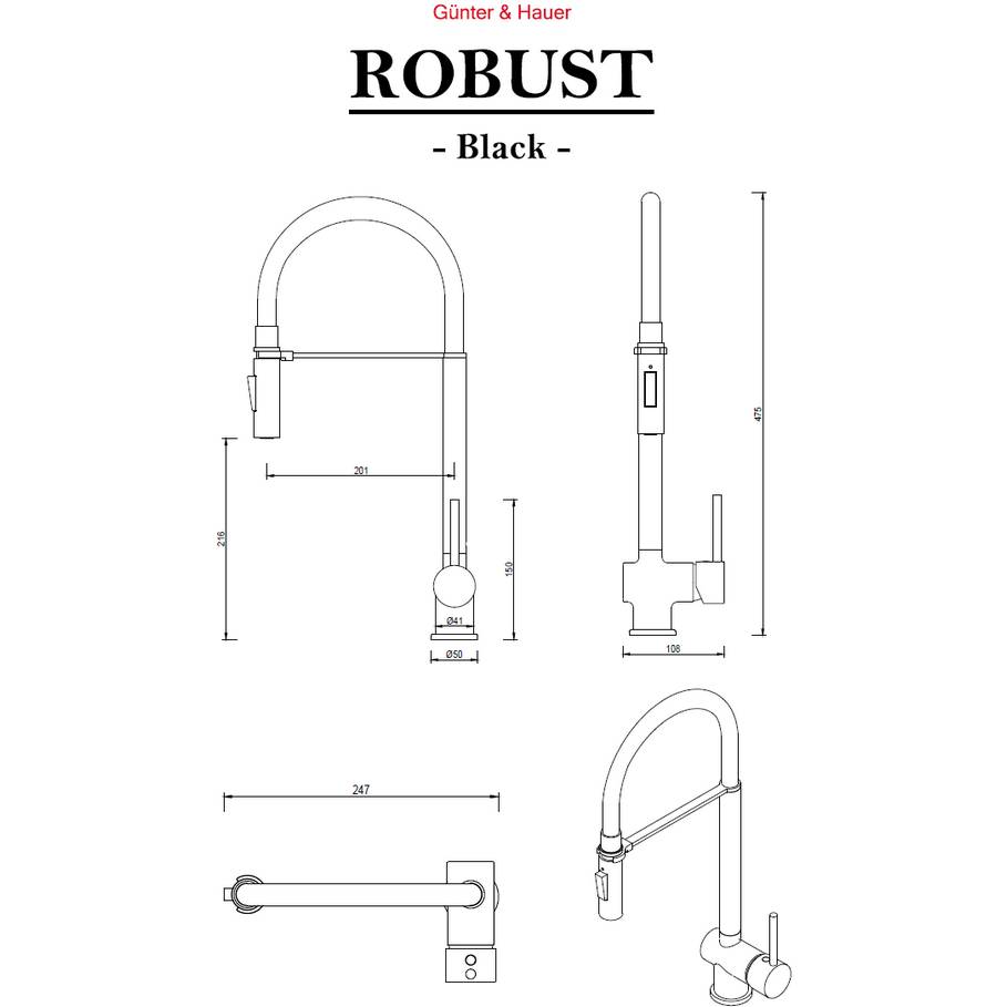 Фото Смеситель GUNTER & HAUER ROBUST Black