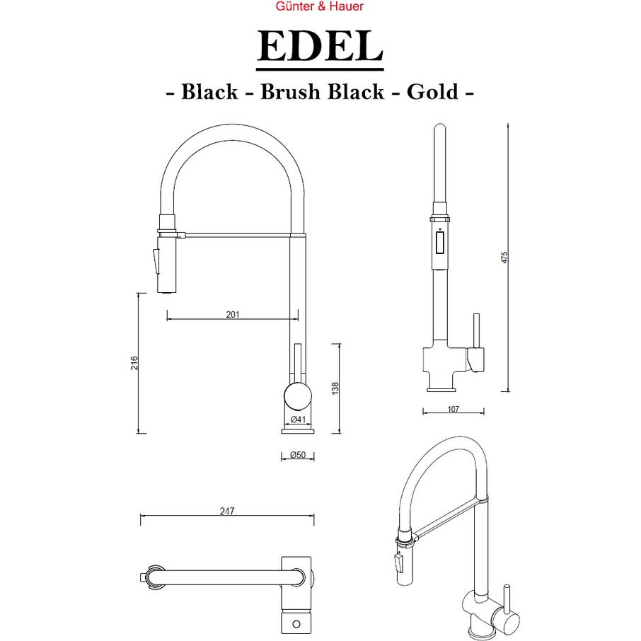 Фото Змішувач GUNTER & HAUER EDEL Brush Black