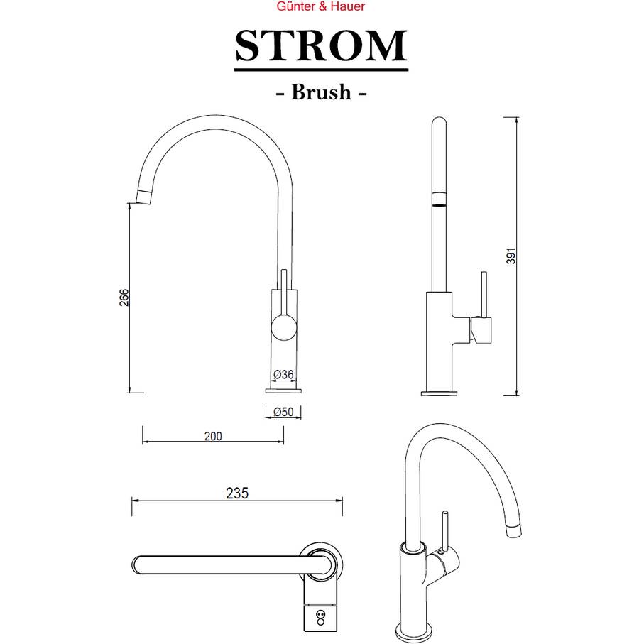 Смеситель GUNTER & HAUER STROM Brush Длина излива 20