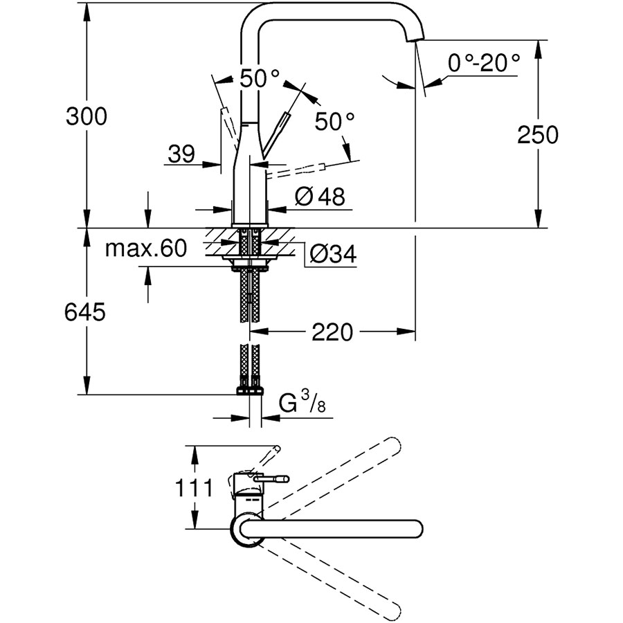 Смеситель GROHE Essence Графитовый (30269A00) Назначение для кухонной мойки