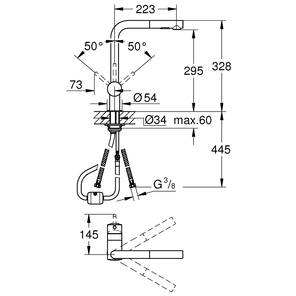 Смеситель GROHE Minta теплый закат (30274DA0) Способ монтажа врезной