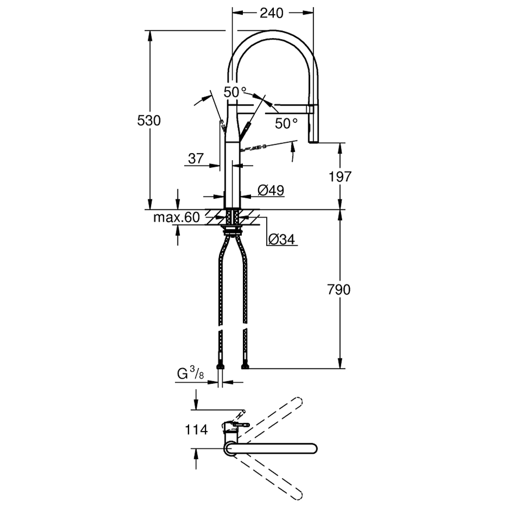 Смеситель GROHE Essence хром (30294000) Способ монтажа врезной