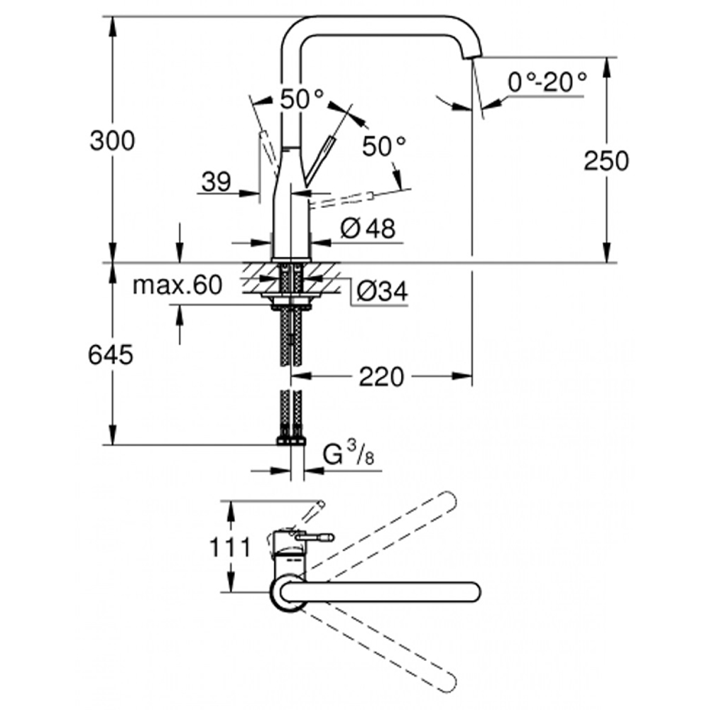 Смеситель GROHE Accent фантомный черный (30423KF0) Длина излива 22