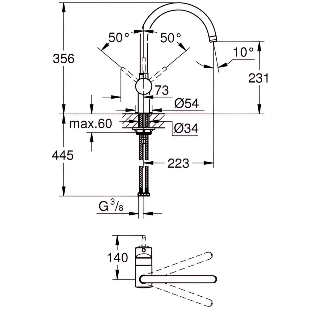 Смеситель GROHE Minta Золотой (32917GN0) Способ монтажа врезной