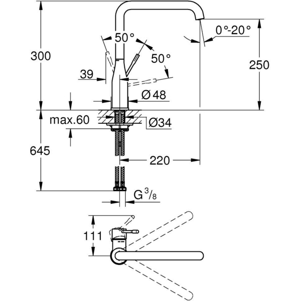 Смеситель GROHE Accent Phantom Black (30432KF0) Длина излива 22