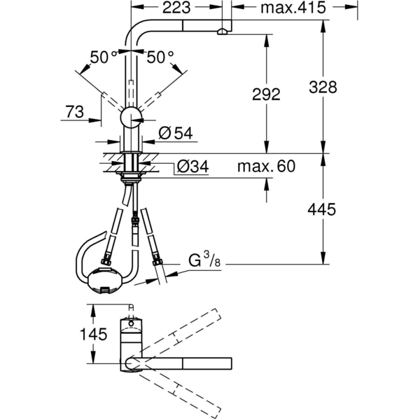 Смеситель GROHE Vento Chrome (30436000) Способ монтажа врезной