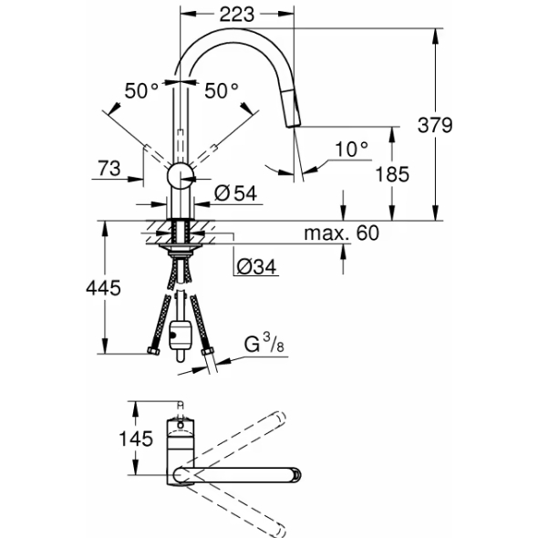 Смеситель GROHE Vento Dual Spray Chrome (30438000) Способ монтажа врезной