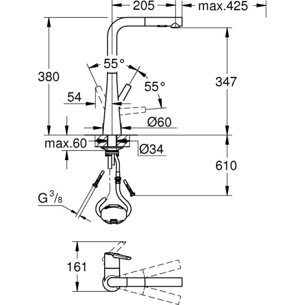 Смеситель GROHE Scala Super Steel (30441DC0) Длина излива 20.5