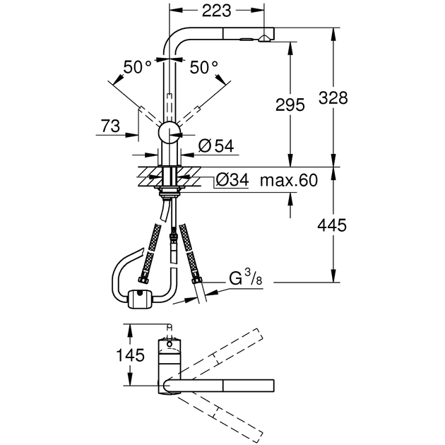 Смеситель GROHE Minta Графит темный (30274A00) Способ монтажа врезной