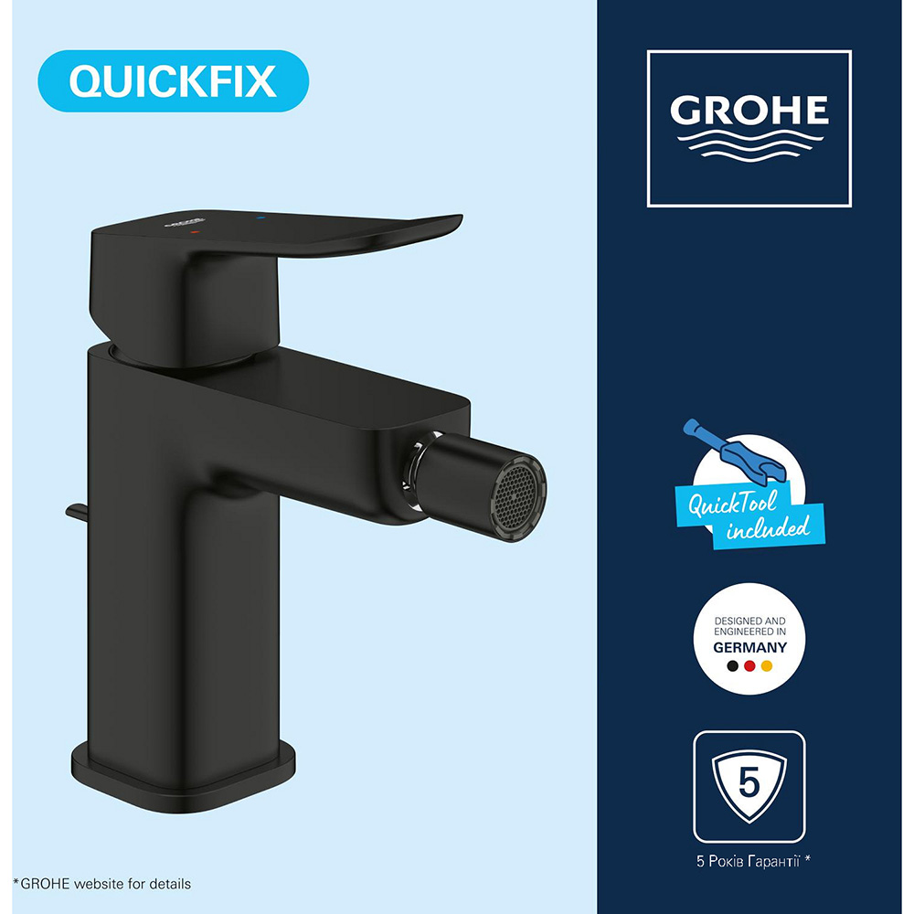 Смеситель GROHE QuickFix Dice Черный матовый (1018772430) Смеситель GROHE QuickFix Dice Черный матовый (1018772430) Длина излива 11.3