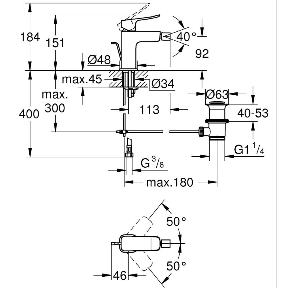 Смеситель GROHE QuickFix Dice Chrome (1018770000) Подвод 1/4"
