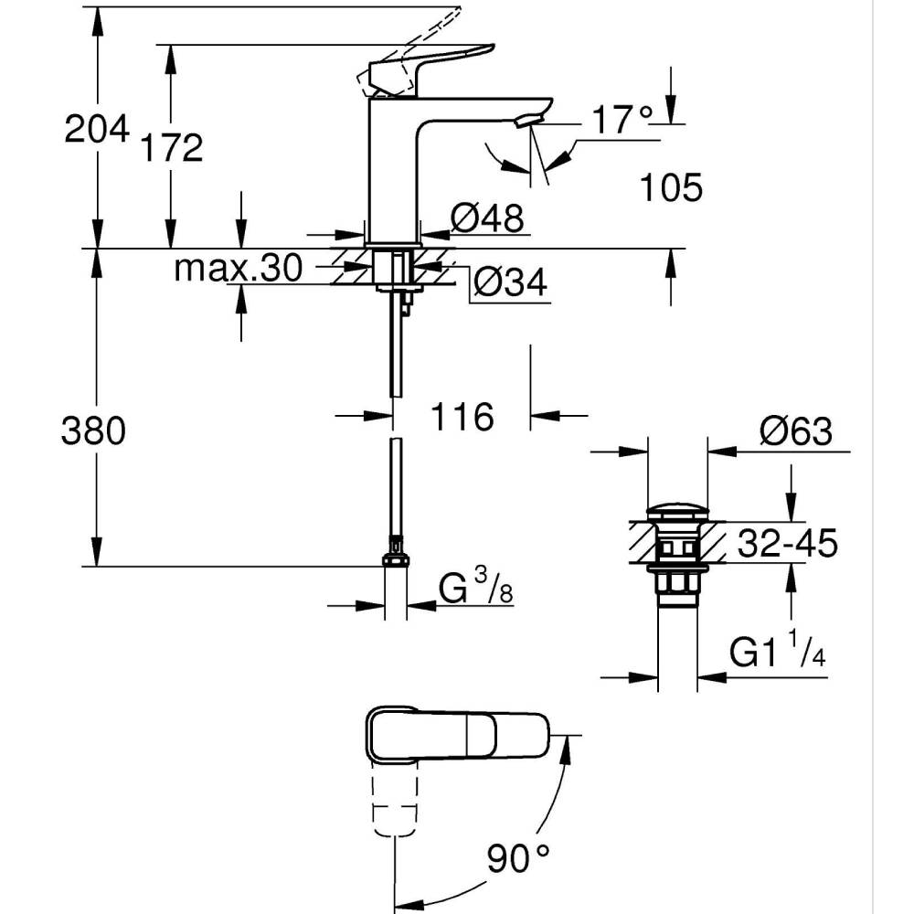Смеситель GROHE QuickFix Dice M Chrome (1018330000) Подвод 1/4"