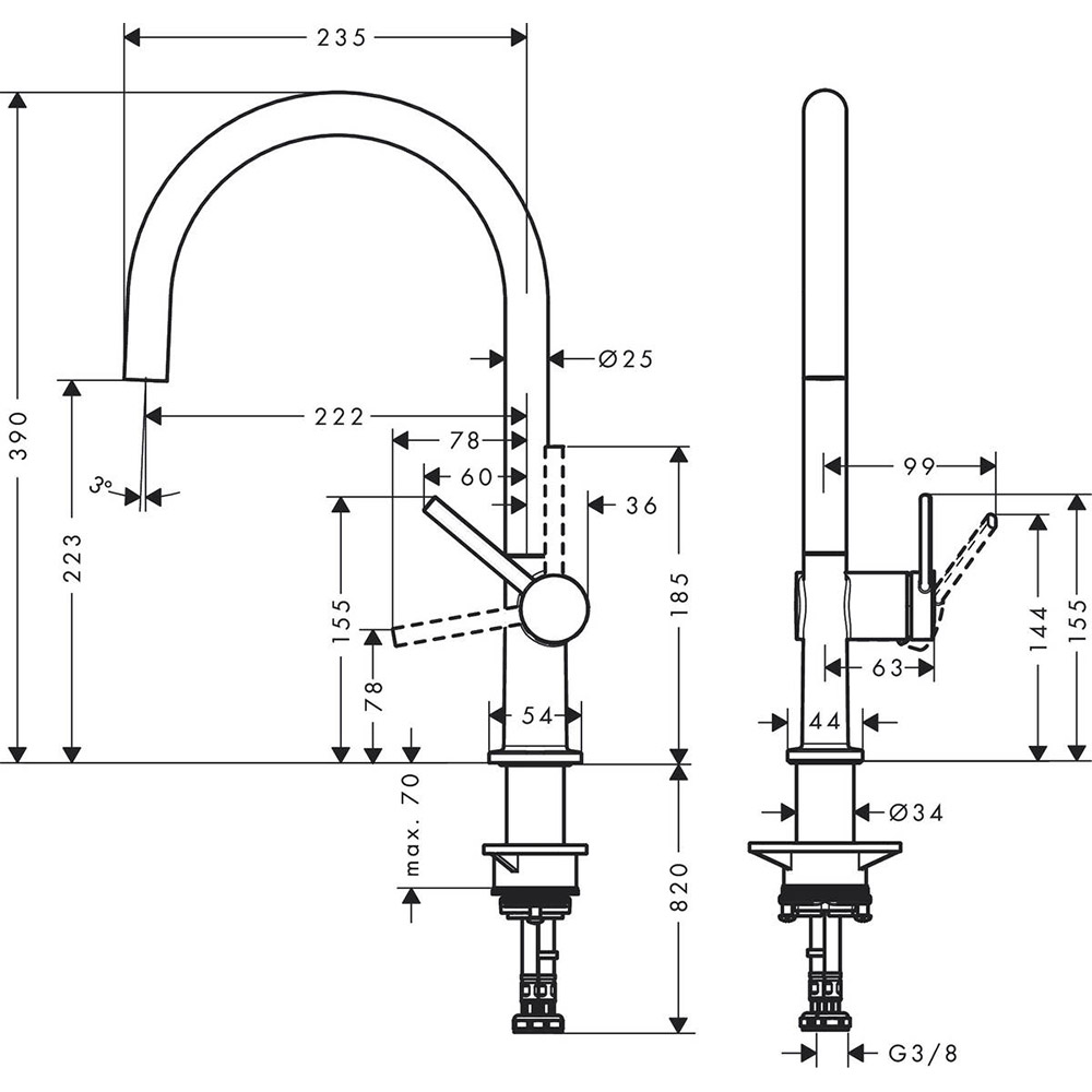 Змішувач HANSGROHE Talis M54 220 мм Black (72804670) Призначення для кухонної мийки