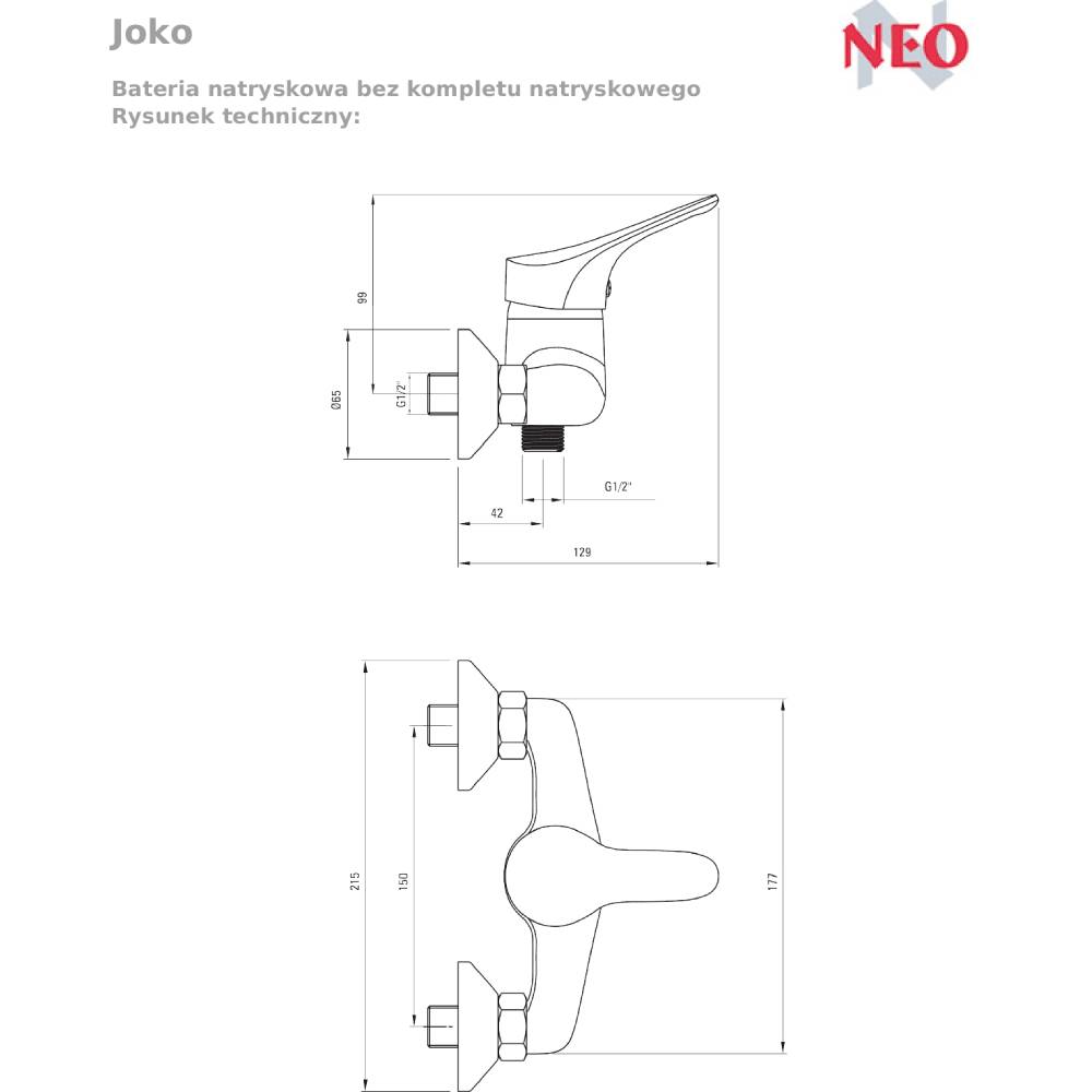 Змішувач для душу NEO Joko (BOJ_040M) Призначення для душової кабіни (душу)