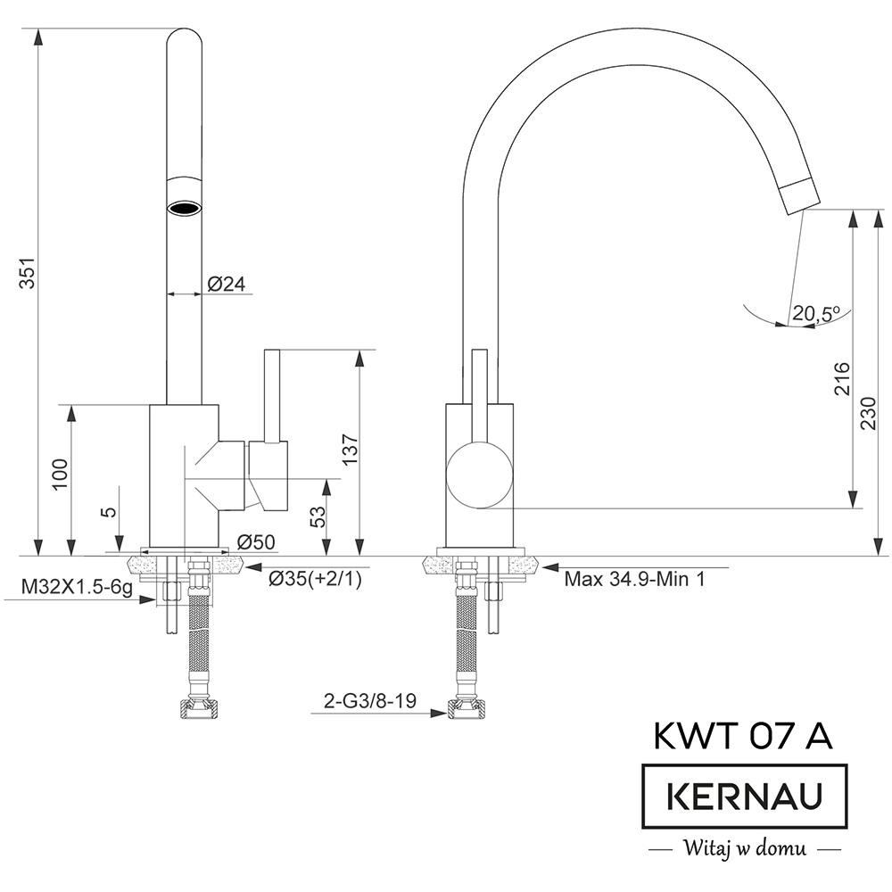 Внешний вид Смеситель KERNAU KWT 07A BLACK METALLIC