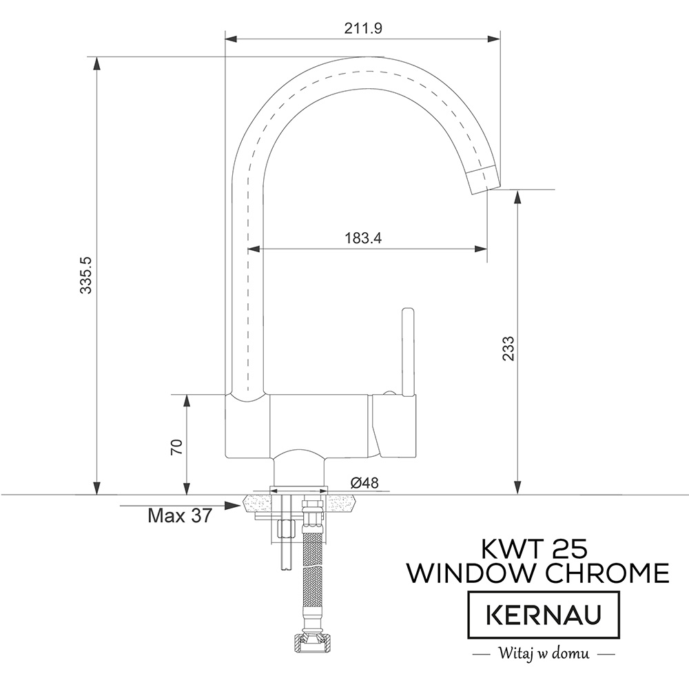 Смеситель KERNAU KWT 25 WINDOW CHROME Длина излива 18.3