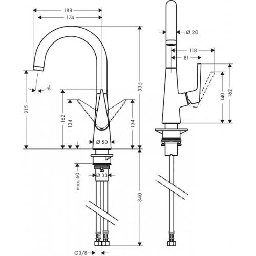 Смеситель HANSGROHE Talis S (72814000) Способ монтажа врезной