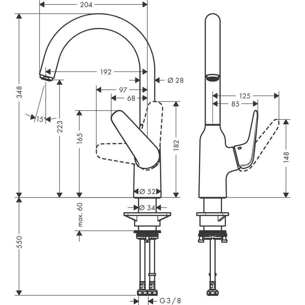 Смеситель Hansgrohe Focus M4 KM220 Steel (71802800) Способ монтажа врезной