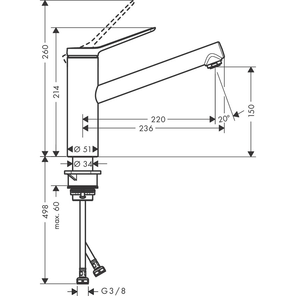 Смеситель HANSGROHE Zesis M33 KM150 Mate Black (74802670) Назначение для кухонной мойки